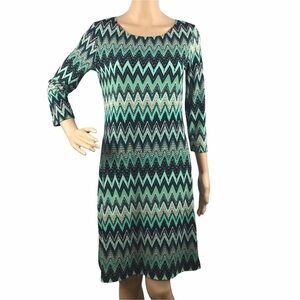 Spense Dress Size 4 Green Multicolor Chevron Print 3/4 Sleeves